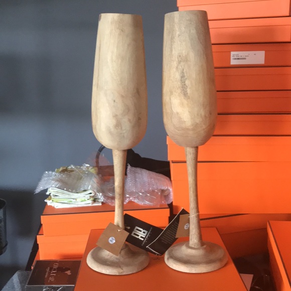 NWT Set of 2 Rare Champagne Wood Tall glasses